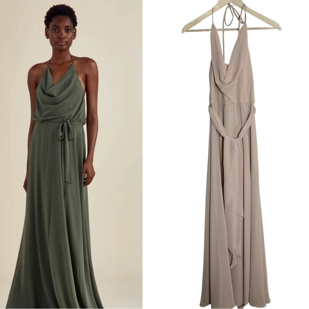 Nouvelle Amsale Daryn Blush Cowl Neck Halter Chiffon Event Dress Wedding Sz 2